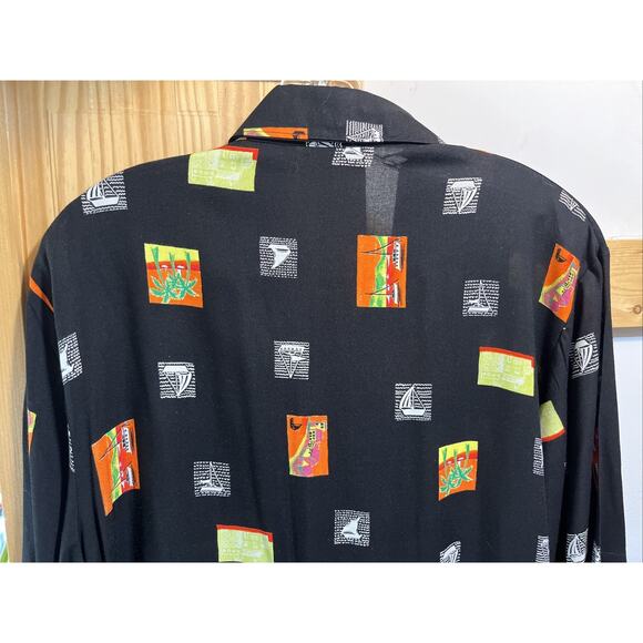Alan Stewart Shirt Men’s Medium Black Hawaiian Rayon Short Sleeve Button Adult - Picture 10 of 12
